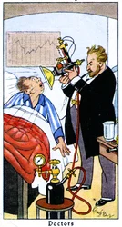 Dottore che cura un paziente con raggi ultravioletti, 1936